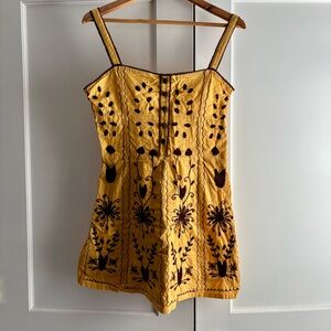Forever 21 Yellow and Brown Embroidered Camisole
